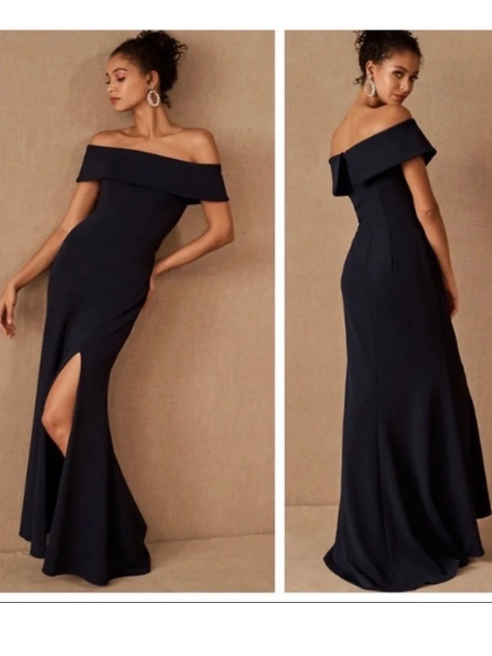 BHLDN Delice Off-the-Shoulder Crepe Flared Hem Evening Dress in Black Size 12